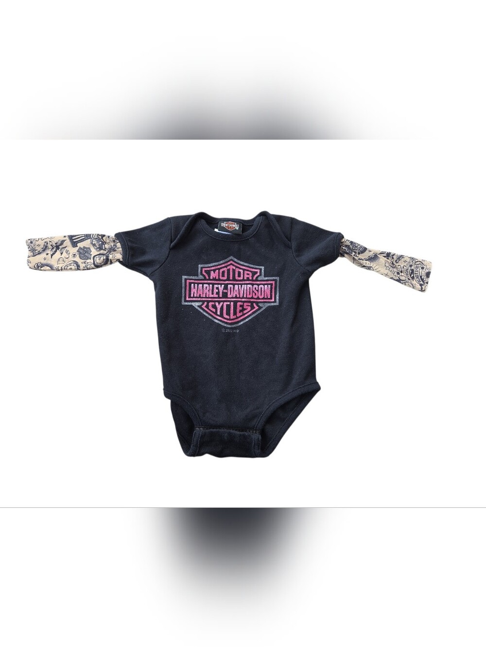 Harley Davidson Tattoo Sleeve Creeper Bodysuit 0-3 Months Black Pink Glitter